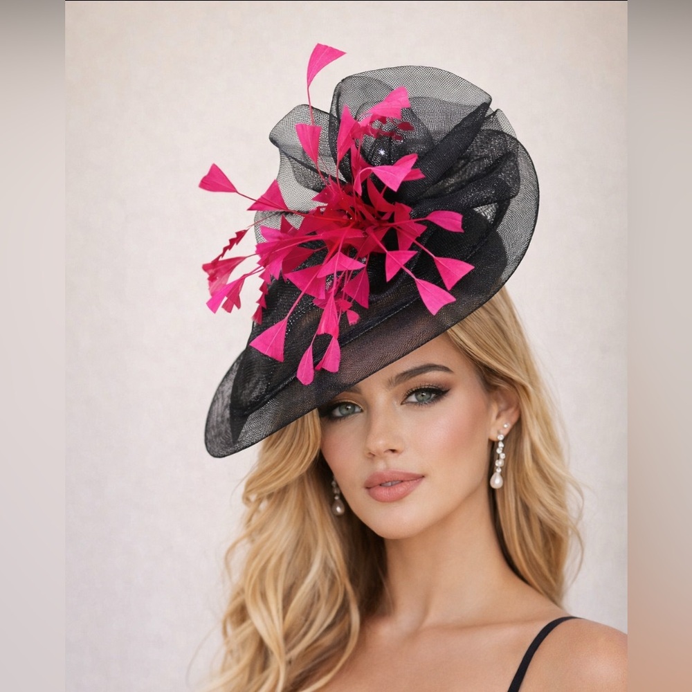 Derby Hat Black and Pink Fascinator Tea Church Spring Ready